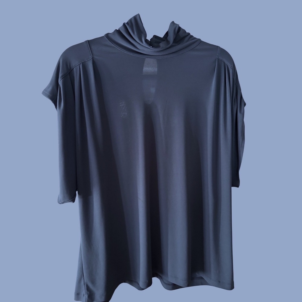 Dark Navy Blue high cowl Neck Dolman Sleeve Keyhole Back Tunic Top Women's 3XL - Picture 3 of 12